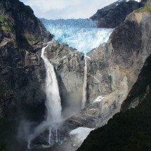 The hanging glacier Ventisquero Colgante seen from the Mirador de Glaciar